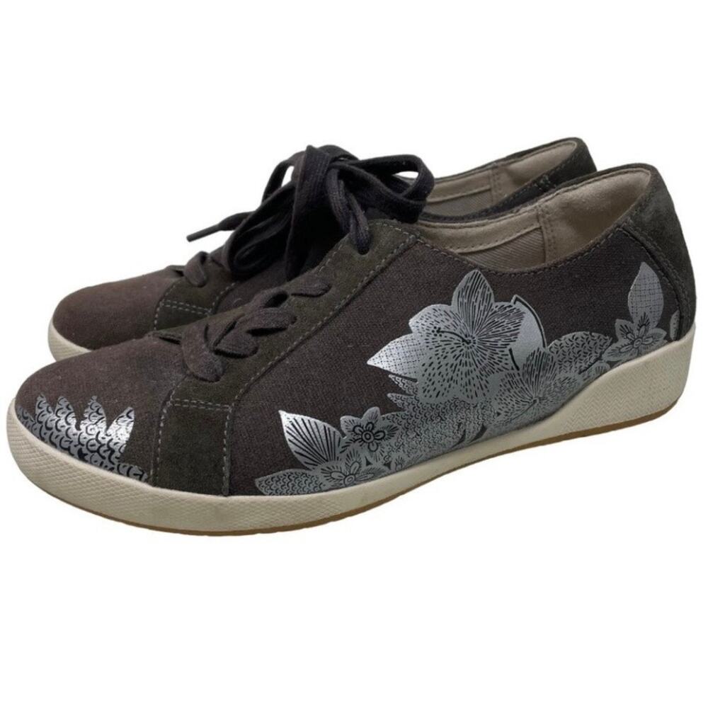 Dansko Olisa Sneaker Womens 38 Floral Silver Foil Lace Up Low Top